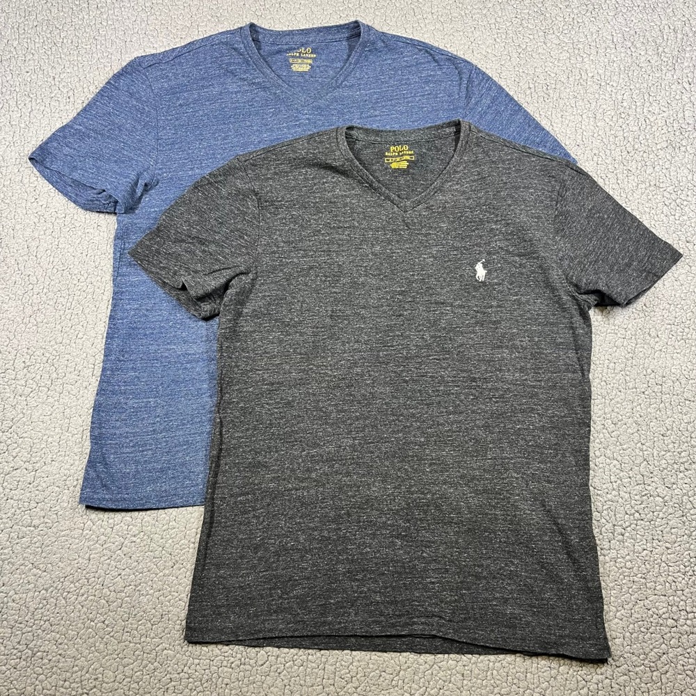 Polo Ralph Lauren T-Shirt Lot of 2 Men S V-Neck Pony Logo Heather Blue 2 Pack